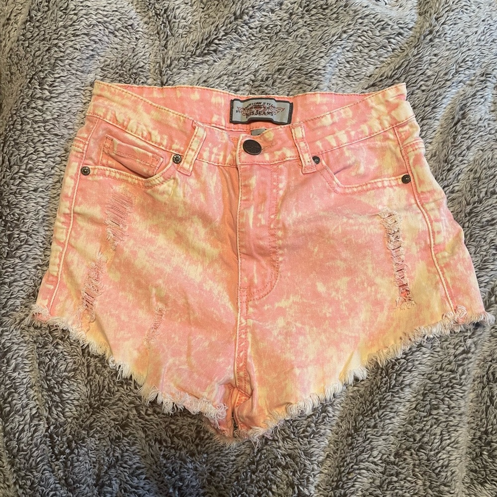Pink Acid wash cheeky high waist jean cutoffs
